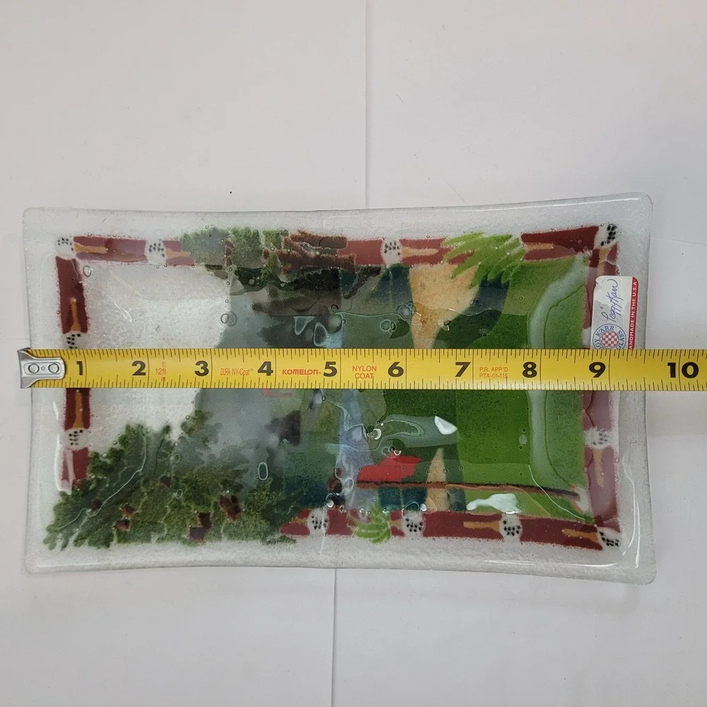 Peggy Karr Glass Fused Art Tray Golf Course Landscape Handmade USA 9.5in